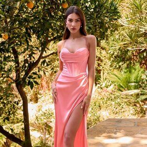 New Sheath Bridesmaid Long Satin Dress w/ Cowl Neckline & Boned Bodice CD 7483